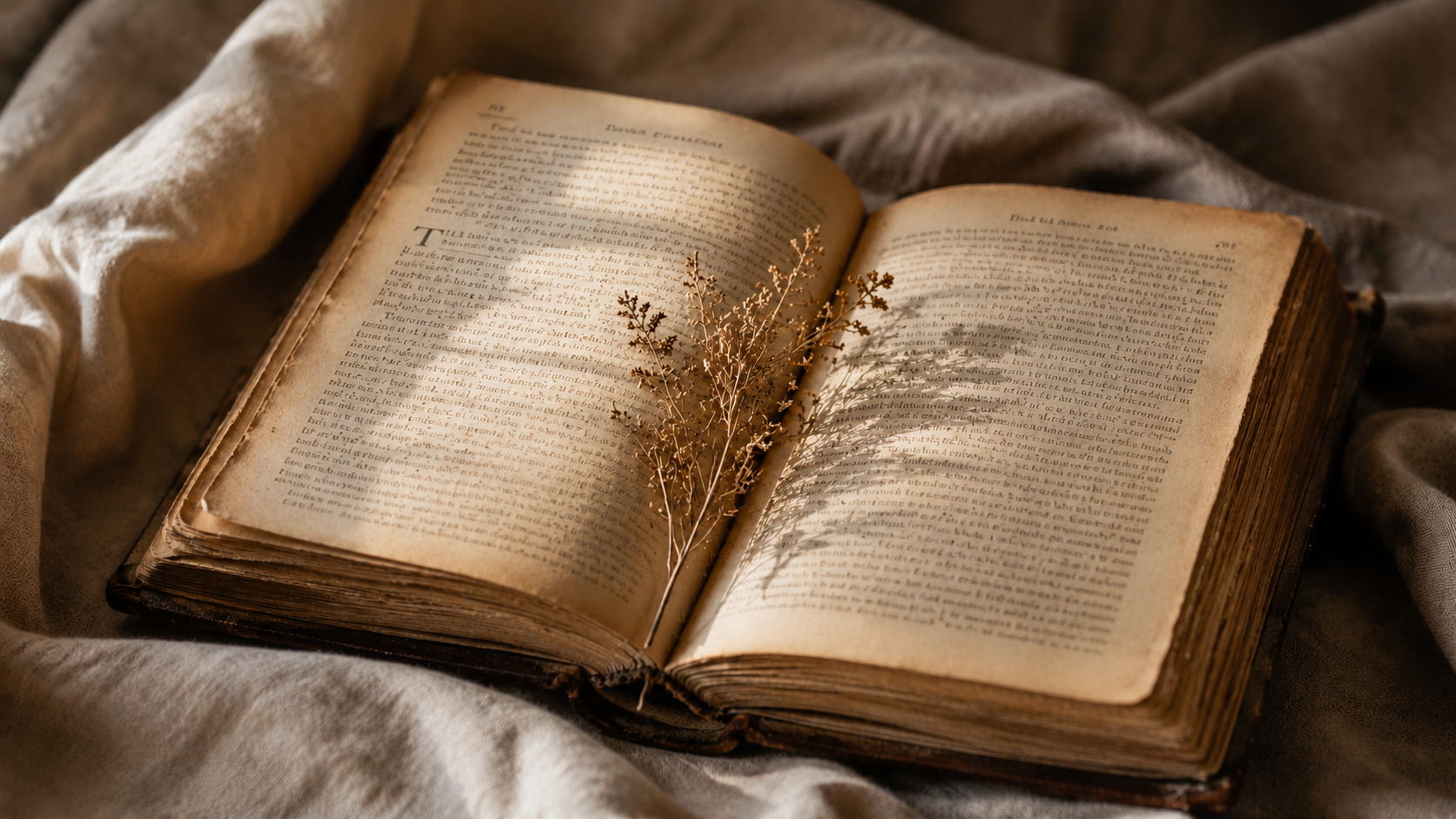 Opengeslagen boek met gedroogde bloem, symbool voor verdieping in Yin Yoga literatuur